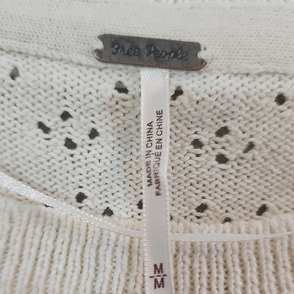 Free People Ivory Sandcastle Boatneck Sweater, Knit, Womens Medium - Picture 2 of 6